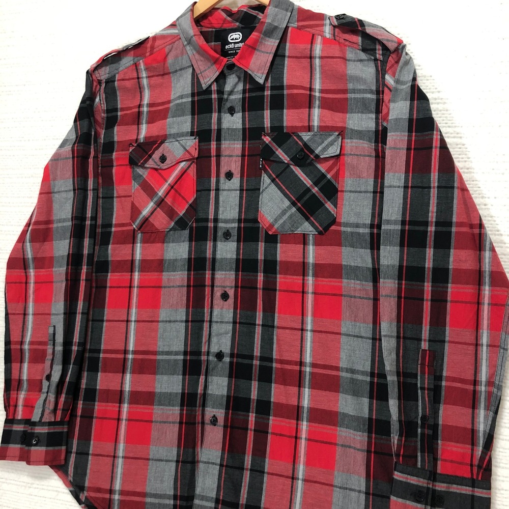 Ecko Unltd. Plaid Shirt Long Sleeve Button‎ Up Flannel Pockets XL